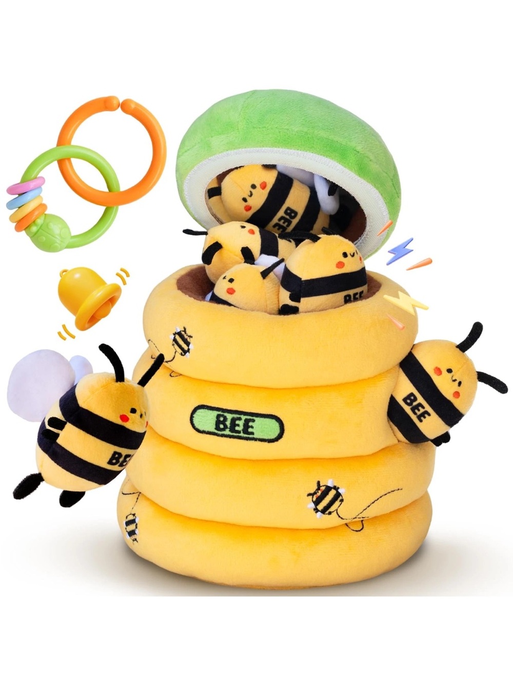BUMBELIN Beehive Plush Toy 5 Pack Rattle Crinkle Squeak, Model B004 0+ NIB